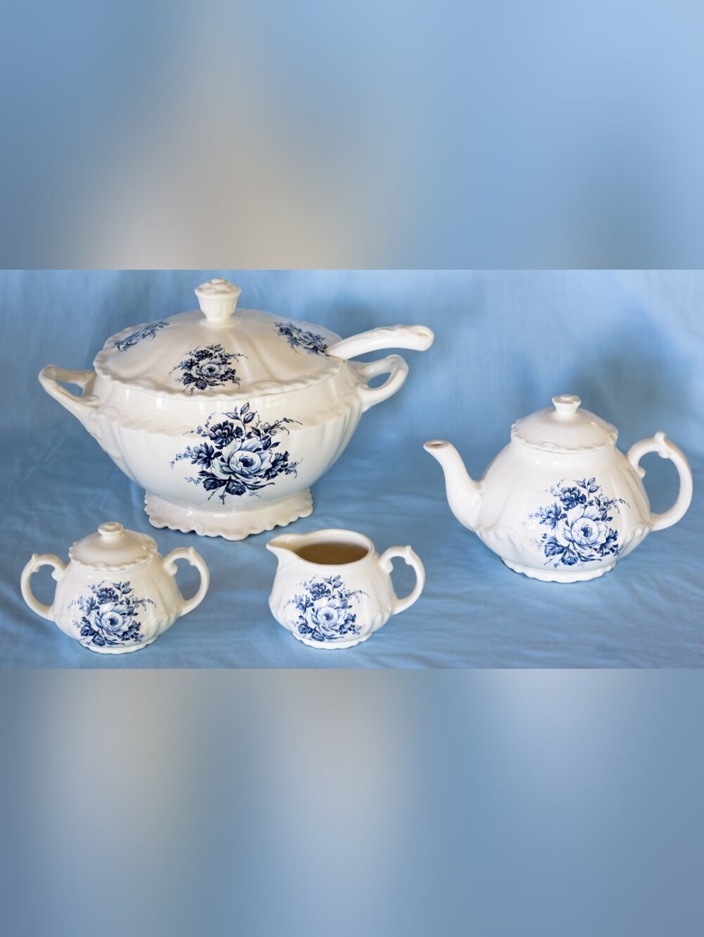 Beautiful Blue And White ELI Large Tureen and Teaset